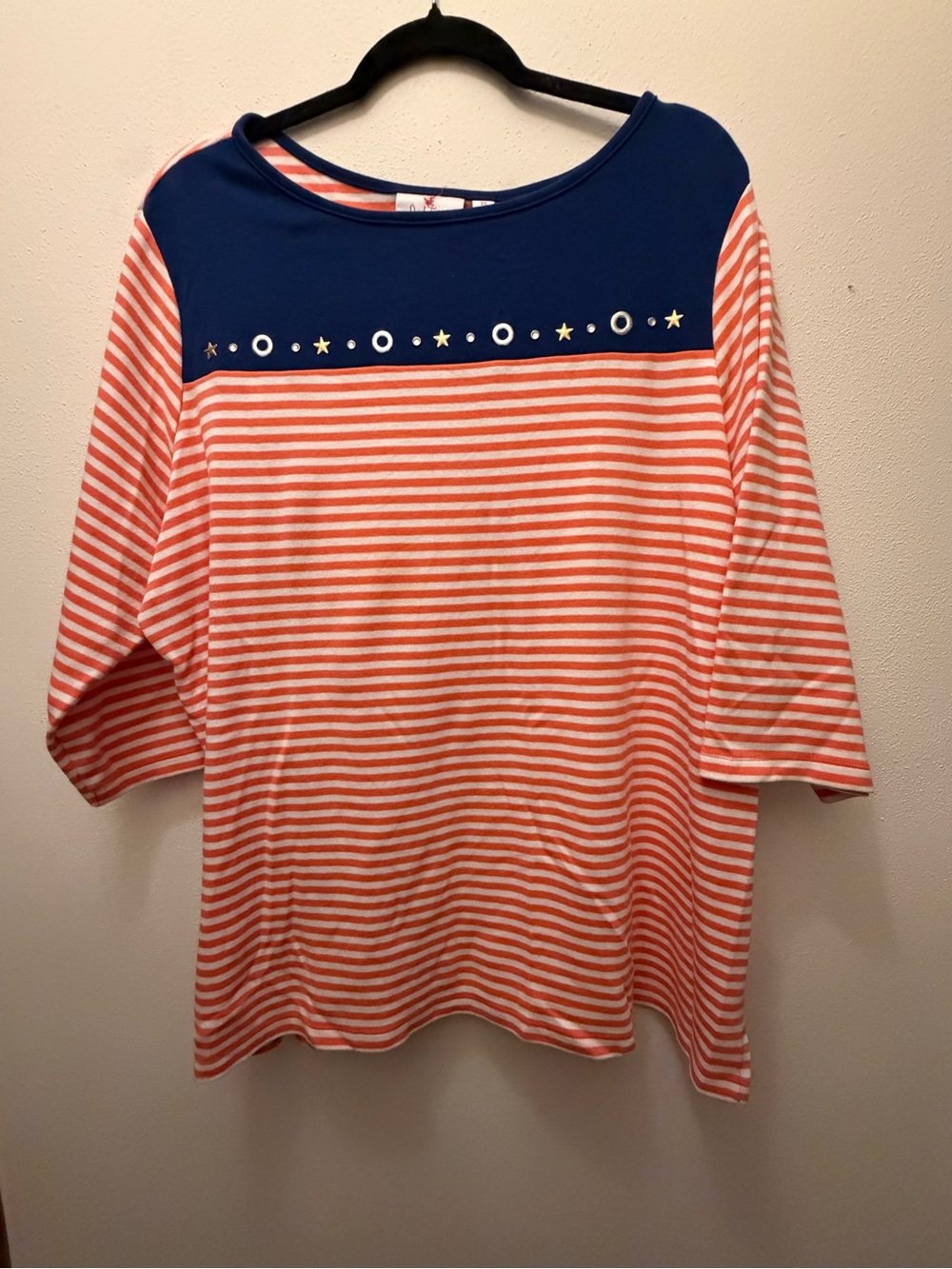 Navy Yoke Coral Striped Women’s Tunic with Stud Detail